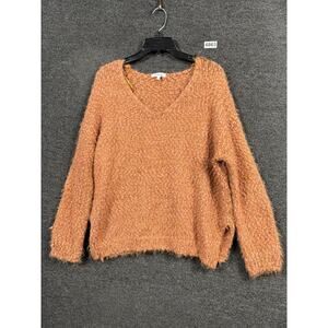 Miracle Angel Hair Knit Sweater Womens S/M Cinnamon Distressed V-Neck Oversized